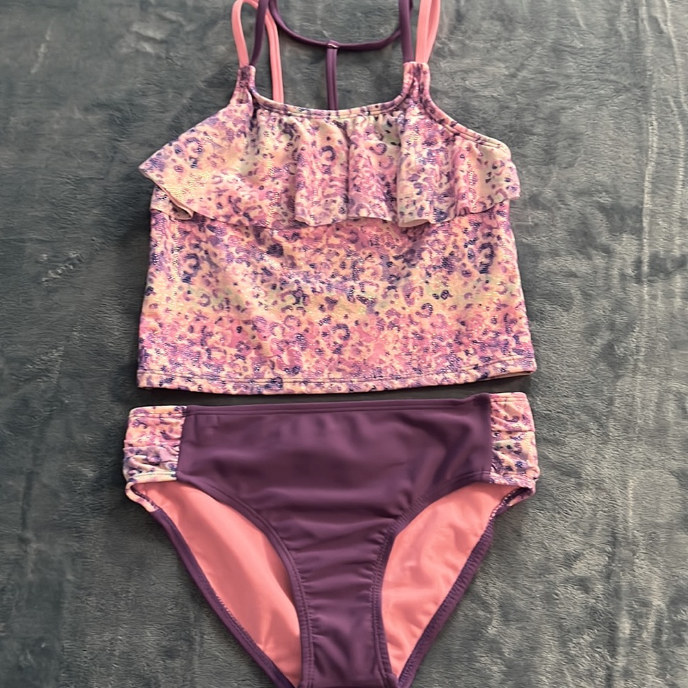 Pink Platinum Girls 2Pcs Swim Suit Size 10/12 Color Lilac NWT